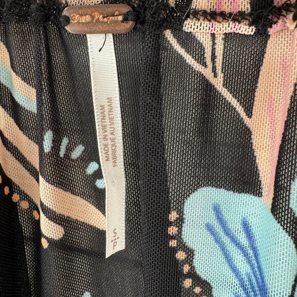 Free People Floral Semi Sheer Scoop Neck Blouse Womens Small Black Blue Pink - Picture 8 of 13
